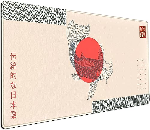 Niedliches beigefarbenes japanisches Ramen-Mauspad, Ästhetik, Japan, Schreibtischunterlage, Fischfutter, trendiges Boho-Farben, XXL, großes erweitertes Mauspad, Gaming-Schreibtischunterlage für von DCJJM