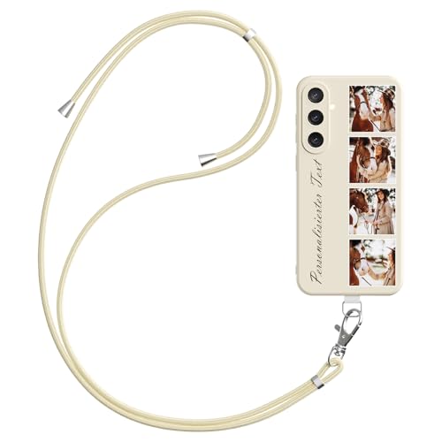 DCPPCY Handykette Personalisierte Handyhülle für Samsung Galaxy A35 5G, Selbst Gestalten Hülle mit Handyband Kette, TPU Custom handyhülle mit Foto Bild Text, Hülle mit Eigenem Foto (Mehrfarbig) von DCPPCY