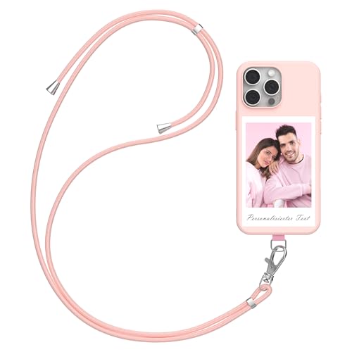 DCPPCY Handykette Personalisierte Handyhülle für iPhone 14, Selbst Gestalten Hülle mit Handyband Kette, TPU Custom handyhülle mit Foto Bild Text, Hülle mit Eigenem Foto (Mehrfarbig) von DCPPCY