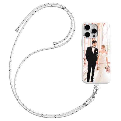 DCPPCY Handykette Personalisierte Handyhülle für iPhone 14, Selbst Gestalten Hülle mit Handyband Kette, TPU Custom handyhülle mit Foto Bild Text, Hülle mit Eigenem Foto (Mehrfarbig) von DCPPCY