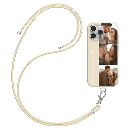 DCPPCY Handykette Personalisierte Handyhülle für iPhone 15, Selbst Gestalten Hülle mit Handyband Kette, TPU Custom handyhülle mit Foto Bild Text, Hülle mit Eigenem Foto (Mehrfarbig) von DCPPCY
