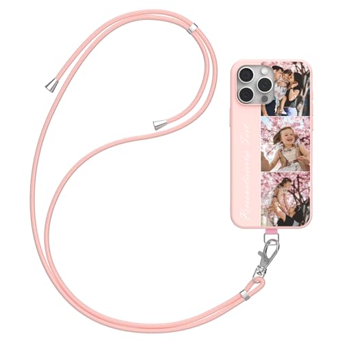 DCPPCY Handykette Personalisierte Handyhülle für iPhone 15 Pro, Selbst Gestalten Hülle mit Handyband Kette, TPU Custom handyhülle mit Foto Bild Text, Hülle mit Eigenem Foto (Mehrfarbig) von DCPPCY