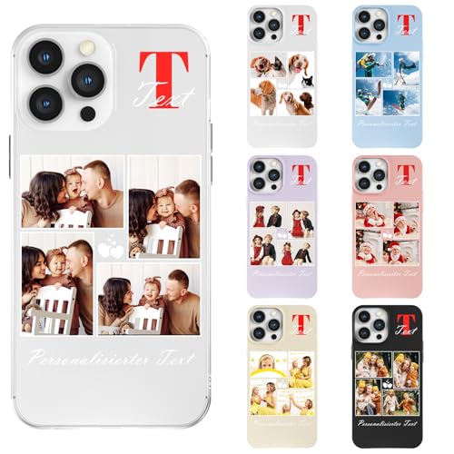 DCPPCY Personalisierte Handyhülle mit Foto Text für iPhone 14, Handyhülle Selbst Gestalten mit Mehreren Bild Text, TPU Stoßfest Hülle Personalisierte Foto Hüll für Familie (Mehrfarbig) von DCPPCY