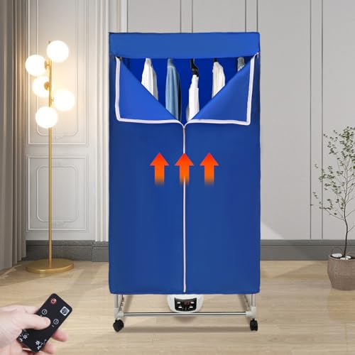 Wäschetrockner Elektrisch, Tragbarer Trockenmaschine mit Timer und Fernbedienung, Kleiderschrank Warmlufttrockner Design Klappbar Kleiderschrank für Zuhause (Blau) von DCSYOG