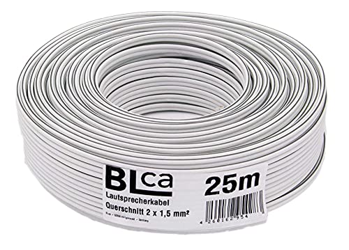 BLca 25m 2x1,5mm² Lautsprecherkabel CCA I Boxenkabel isoliert weiß mit Polaritätskennzeichnung I LS-Kabel als Meterware für Stereoanlage etc. von DCSk
