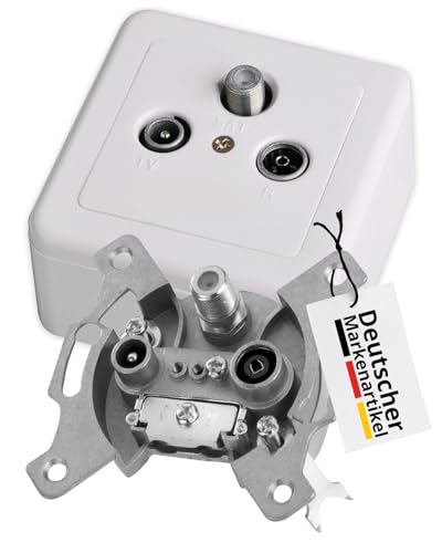 DCT-Delta Sat Dose inkl. 3loch Abdeckungen & Aufputzrahmen weiß, 3 Ausgänge, unicable & Kabelfernsehen tauglich, Stichdose, Antennendose, DVB-C, DVB-S/S2, DVB-T/T2, DAB +, DC Pass, 5-2400 MHz von DCT Delta