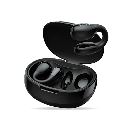 DCU TECNOLOGIC - Bluetooth 5.3 Clip Buds Kopfhörer - Drahtlos - Mehrpunktverbindung - 7 Stunden ununterbrochene Nutzungszeit (einmaliges Aufladen) über 30 Stunden mit Ladeetui. Farbe: Schwarz von DCU TECNOLOGIC