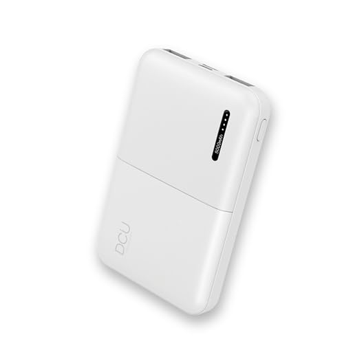 DCU TECNOLOGIC – Powerbank 5.000 mAh – Dreifacher Ausgang – 2 USB-Anschlüsse – Intelligenter Batterieschutz – Inklusive USB-C-Kabel zum Aufladen – Farbe: Weiß von DCU TECNOLOGIC