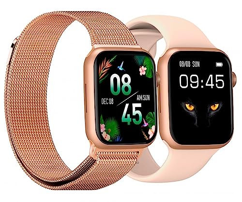 DCU TECNOLOGIC – Smartwatch Color Full 2 ​​– Smartwatch mit 2 Armbändern: Roségoldenes Metall und rosa – 1,91 Zoll IPS-Touchscreen – IP67 wasserdicht – 128 Sportmodi von DCU TECNOLOGIC