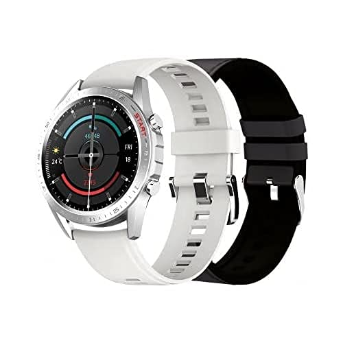 DCU TECNOLOGIC Smartwatch Elegance Smart Watch Fernbedienung für Fotos 8 Sportmodi IP68 2 Schwarze Haut/weiße Silikonbänder von DCU TECNOLOGIC