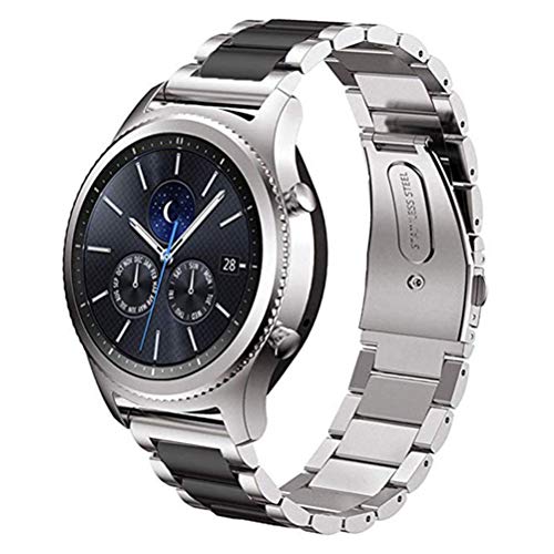 DD Armband Kompatibel mit Galaxy Watch 46mm / Galaxy Watch 3 45mm / Samsung Gear S3 Frontier/Classic Smartwatch/Huawei Watch GT, 22mm Edelstahl Ersat Uhrenarmband (Silber/Schwarz) von DD
