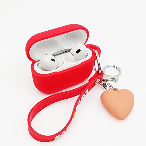 Schutzhülle für AirPods Pro mit süßem Schlüsselanhänger, vollständiger Schutz, weiche Silikonhaut, Zubehör für Frauen und Mädchen, Front-LED sichtbar (rot) von DDHLK