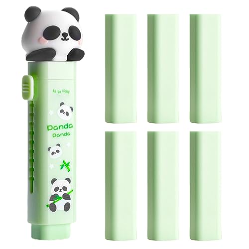 DDKY Radiergummi Im Panda-Stil Und Grün, 6 Nachfüll-Radiergummis，Kawaii Radiergummi Stift Cute Stuff,Zum Schreiben Zeichnen Büro von DDKY