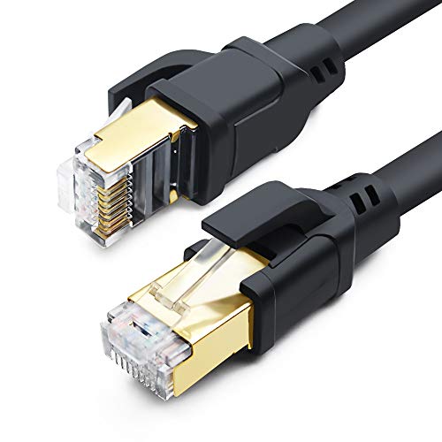 CAT 8 Ethernet-Kabel, 25 m, High Speed 40 Gbps, 2000 MHz, 26 AWG, Internet-Netzwerk-LAN-Kabel mit vergoldetem RJ45-Stecker für Router, Modem, PC, Switches, Hub, Laptop, Gaming, Xbox (schwarz, 25 m) von DDMALL
