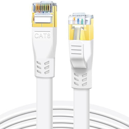 CAT 8 Kabel 6m, Hochgeschwindigkeit 40Gbps 2000MHz SSTP CAT8 Flaches Patchkabel, Gigabit Internet LAN Netzwerkkabel mit Vergoldetem RJ45 Stecker für Gaming, Modem, Router, Xbox, PC (6 Meter/Weiß) von DDMALL