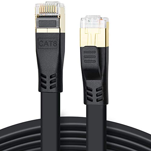 Cat 8 Ethernet Kabel 10m, Hochgeschwindigkeit 40Gbps 2000MHz SSTP CAT8 Flaches Patchkabel, Gigabit Netzwerkkabel LAN Kabel mit Vergoldetem RJ45 Stecker für Gaming, Modem, Router, PC (10m/Schwarz) von DDMALL