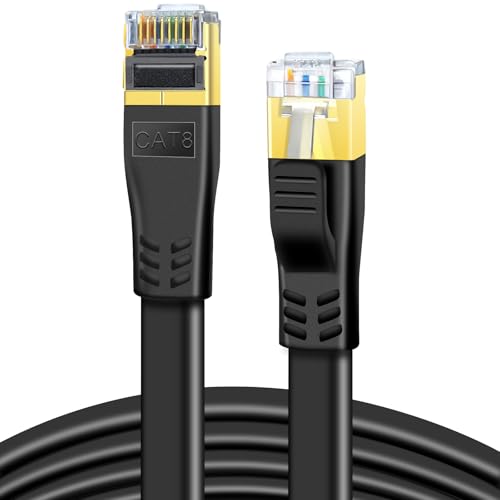 DDMALL Cat 8 LAN Kabel 6m, Hochgeschwindigkeit 40Gbps 2000MHz SSTP CAT8 Flaches Patchkabel, Gigabit Internet Netzwerkkabel mit Vergoldetem RJ45 Stecker für Gaming, Modem, Router, TV, PC (6m/Schwarz) von DDMALL