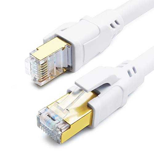 DDMALL CAT 8 Ethernet-Kabel, 20 m, High Speed 40 Gbps 2000 MHz SFTP Internet-Netzwerk-LAN-Kabel mit vergoldetem RJ45-Stecker für Router, Modem, PC, Switches, Hub, Laptop, Gaming, Xbox (weiß, 20 m) von DDMALL