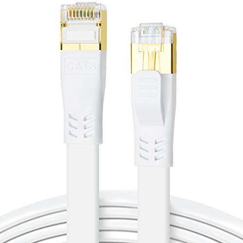 DDMALL CAT 8 Ethernet Kabel 1m, Hochgeschwindigkeit 40Gbps 2000MHz SSTP CAT8 Flaches Patchkabel, Gigabit LAN Netzwerkkabel mit Vergoldetem RJ45 Stecker für Gaming, Modem, Router, PC (1 Meter/Weiß) von DDMALL