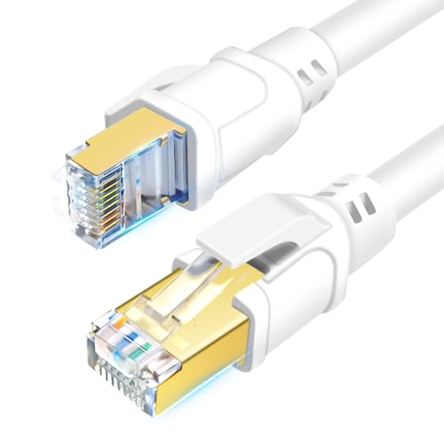 DDMALL CAT8 LAN Kabel 8 Meter, Hochgeschwindigkeit SFTP Netzwerkkabel 40Gbps 2000MHz Internet Ethernet Kabel mit Vergoldetem RJ45 für Router, Modem, Gaming (8 m, weiß) von DDMALL