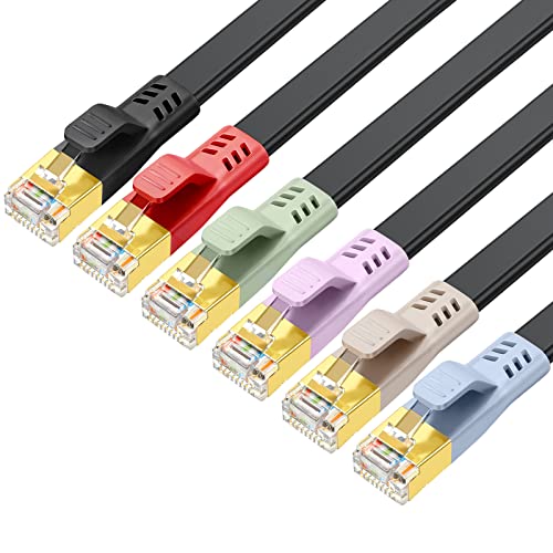 DDMALL CAT8 LAN Kabel 1,5m (6 Stück), Hochgeschwindigkeit 40Gbps 2000MHz Flaches Ethernet Kabel, Gigabit Internet Netzwerkkabel mit Vergoldetem RJ45 Stecker für Gaming, Modem, Router von DDMALL