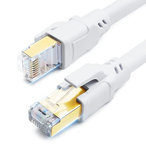 DDMALL CAT8 Netzwerkkabel 0,5m 2 Stück, Hochgeschwindigkeit SFTP CAT8 Ethernet Kabel 40Gbps 2000MHz Internet LAN Kabel mit Vergoldetem RJ45 für Router, Modem, PC (0,5 Meter, 2 Stück, weiß) von DDMALL