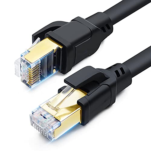 DDMALL CAT8 Netzwerkkabel 15m, Hochgeschwindigkeit SFTP CAT8 Ethernet Kabel 40Gbps 2000MHz 26AWG Internet LAN Kabel mit Vergoldetem RJ45 für Router, Modem, Gaming, Xbox, PCs (15 Meter/Schwarz) von DDMALL