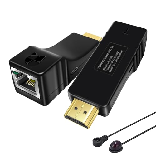 DDMALL HDMI Extender über Single CAT5e/CAT6/CAT7 Kabel mit Remote IR Control，100M，Full HD 1080p, USB-Betrieben, Einfache Installation, Keine Verzögerung, Kein Verlust, HDMI Sender Empfänger Kit,HE20IR von DDMALL