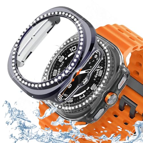 DEALELE [2 Pack] Uhrengehäuse Kompatibel mit Samsung Galaxy Watch 7 Ultra (47mm), Glitzer Strass Diamant Schutzhülle Uhrenabdeckung Ersatz Gehäuse für Damen Herren, 47mm, Gun grau + Transparent von DEALELE