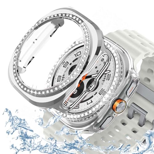 DEALELE [2 PACK Uhrengehäuse Kompatibel mit Samsung Galaxy Watch 7 Ultra (47mm), Glitzer Strass Diamant Schutzhülle Uhrenabdeckung Ersatz Gehäuse für Damen Herren, 47mm, Silber + Transparent von DEALELE