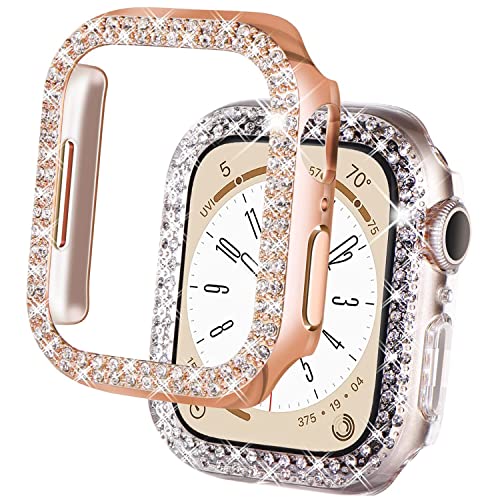 DEALELE 2er-Pack Schutzhüllen kompatibel mit iWatch Ultra/Ultra 2 49 mm, Bling 2-reihig Strass Diamant Schutzhülle Cover Ersatz für Apple Watch Series 9/8 Ultra (49 mm, Roségold + Transparent) von DEALELE