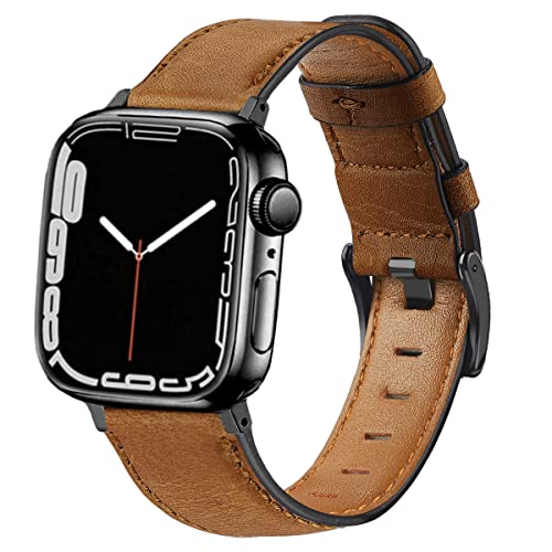 DEALELE Armbänd Kompatibel für iWatch 42mm 44mm 45mm 49mm, Weiches Retro Leder Ersatz Armband für Apple Watch Series 8/7 / 6/5 / 4/3 / SE/Ultra Damen Herren, Braun von DEALELE