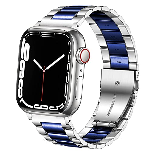 DEALELE Armbänd Kompatibel für iwatch 38mm 40mm 41mm, Solides Edelstahl Metall Ersatz Armband für Apple Watch Series 9/8 / 7/6 / 5/4 / 3 / SE Damen Herren, Silber/Blau von DEALELE