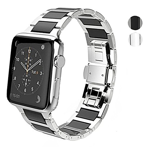 DEALELE Armbänd Kompatibel mit iWatch 38mm 40mm 41mm, Keramik Edelstahl Metall Ersatz Uhrenarmband für Apple Watch Series 8/7 / 6/5 / 4/3 / SE Damen Herren (Silber/Schwarz) von DEALELE