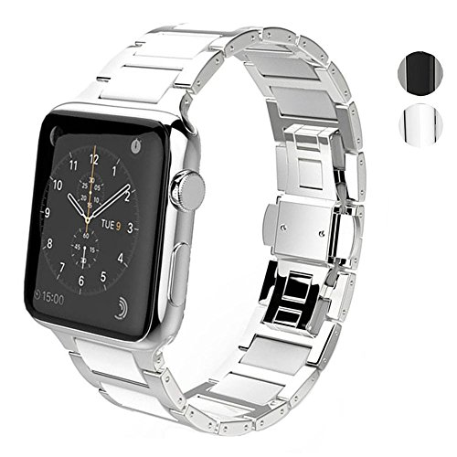 DEALELE Armbänd Kompatibel mit iWatch 38mm 40mm 41mm, Keramik Edelstahl Metall Ersatz Uhrenarmband für Apple Watch Series 8/7 / 6/5 / 4/3 / SE Damen Herren (Silber/Weiß) von DEALELE