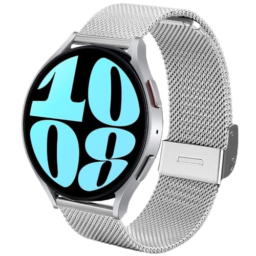 DEALELE Armband Kompatibel mit Samsung Galaxy Watch 4/4 Classic/Galaxy 5/5 Pro/Galaxy 3 41mm / Active 2, 20mm Edelstahl Metall Mesh Ersatz Armbänder für Huawei GT3 42mm / GT2 42mm, Silber von DEALELE