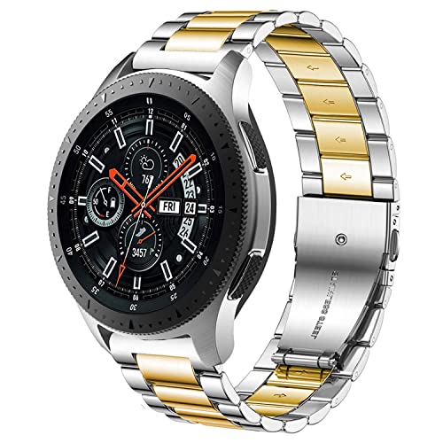 DEALELE Armband Kompatibel mit Samsung Galaxy Watch 46mm / Galaxy 3 45mm / Gear S3, 22mm Edelstahl Metall Armbänder für Huawei Watch 4/4 pro / 3/3 Pro / GT4 46mm / GT3 46mm, Silber/Gold von DEALELE