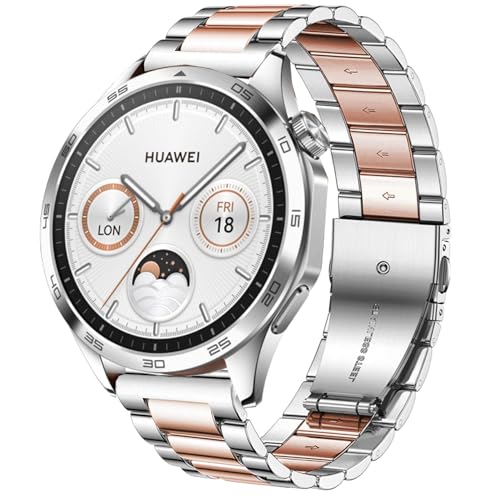 DEALELE Armband Kompatibel mit Samsung Galaxy Watch 46mm / Galaxy 3 45mm / Gear S3, 22mm Edelstahl Metall Armbänder für Huawei Watch 4/4 pro / 3/3 Pro / GT4 46mm / GT3 46mm, Silber/Roségold von DEALELE