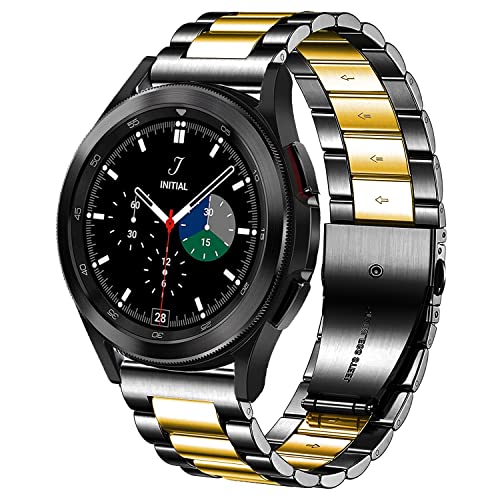 DEALELE Armband Kompatibel mit Samsung Galaxy Watch 6/6 Classic / 5/5 Pro / 4/4 Classic / 3 41mm / Active 2, 20mm Edelstahl Metall Ersatz Armbänd für Huawei GT3 42mm / GT2 42mm, Schwarz/Gold von DEALELE