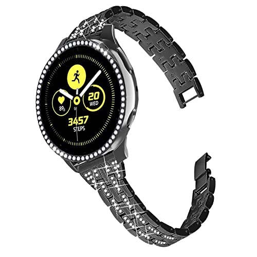 DEALELE Armband Kompatibel mit Samsung Galaxy Watch Active (40mm), 20mm Glänzendes Diamant Edelstahl Metall Uhrenarmband mit Schutzhülle, Schwarz von DEALELE