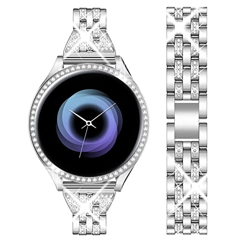 DEALELE Armband Kompatibel mit Samsung Galaxy Watch Active (40mm), 20mm Glänzendes Diamant Edelstahl Metall Uhrenarmband mit Schutzhülle, Silber von DEALELE