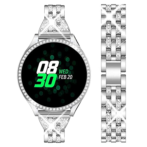 DEALELE Armband Kompatibel mit Samsung Galaxy Watch Active 2 40mm / Galaxy Active 2 44mm, Glänzendes Diamant Edelstahl Metall Uhrenarmband mit Schutzhülle, Silber, 40mm von DEALELE