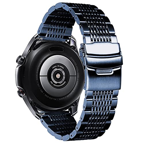 DEALELE Armband Kompatibel mit Samsung Gear S3 / Galaxy Watch 46mm / Galaxy 3 45mm, 22mm 15-Reihiges Edelstahl Metall Ersatz Uhrenarmband für Huawei Watch 3/3 Pro / GT3 46mm / GT2 46mm, Blau von DEALELE