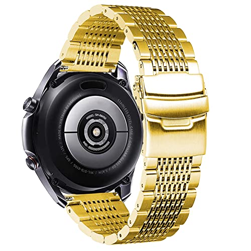 DEALELE Armband Kompatibel mit Samsung Gear S3 / Galaxy Watch 46mm / Galaxy 3 45mm, 22mm 15-Reihiges Edelstahl Metall Ersatz Uhrenarmband für Huawei Watch 3/3 Pro / GT3 46mm / GT2 46mm, Gold von DEALELE
