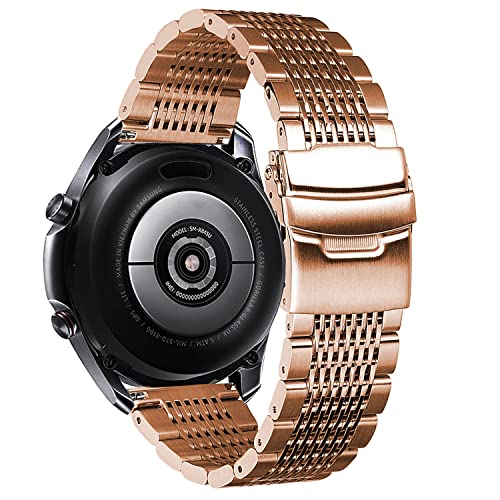 DEALELE Armband Kompatibel mit Samsung Gear S3 / Galaxy Watch 46mm / Galaxy 3 45mm, 22mm 15-Reihiges Edelstahl Metall Ersatz Uhrenarmband für Huawei Watch 3/3 Pro / GT3 46mm / GT2 46mm, Rose Gold von DEALELE