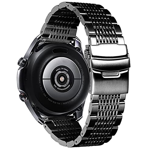 DEALELE Armband Kompatibel mit Samsung Gear S3 / Galaxy Watch 46mm / Galaxy 3 45mm, 22mm 15-Reihiges Edelstahl Metall Ersatz Uhrenarmband für Huawei Watch 3/3 Pro / GT3 46mm / GT2 46mm, Schwarz von DEALELE
