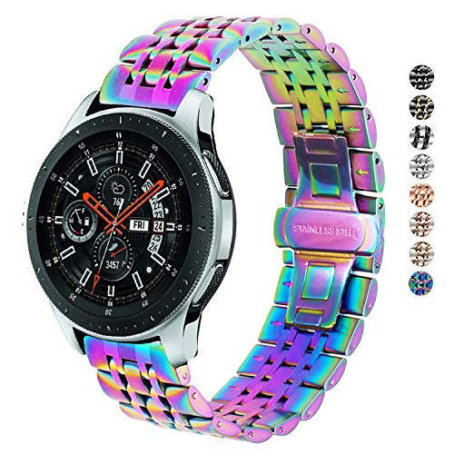 DEALELE Armband Kompatibel mit Samsung Gear S3 / Galaxy Watch 46mm / Galaxy Watch 3 45mm, 22mm Edelstahl Metall Ersatz Armbänder für Huawei Watch 3/3 Pro / GT3 46mm / GT2 46mm, Regenbogen von DEALELE