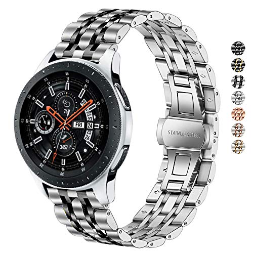 DEALELE Armband Kompatibel mit Samsung Gear S3 / Galaxy Watch 46mm / Galaxy Watch 3 45mm, 22mm Edelstahl Metall Ersatz Armbänder für Huawei Watch 3/3 Pro / GT3 46mm / GT2 46mm, Silber/Schwarz von DEALELE