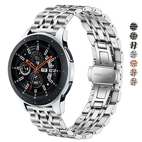 DEALELE Armband Kompatibel mit Samsung Gear S3 / Galaxy Watch 46mm / Galaxy Watch 3 45mm, 22mm Edelstahl Metall Ersatz Armbänder für Huawei Watch 3/3 Pro / GT3 46mm / GT2 46mm, Silber von DEALELE