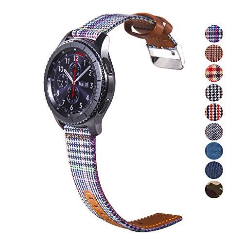 DEALELE Armband Kompatibel mit Samsung Gear S3 Frontier/Classic/Galaxy Watch 46mm / Galaxy 3 45mm, 22mm Canvas Leder Ersatz Armbänder für Huawei Watch 3/3 Pro/Huawei GT2 46mm, Bunt von DEALELE